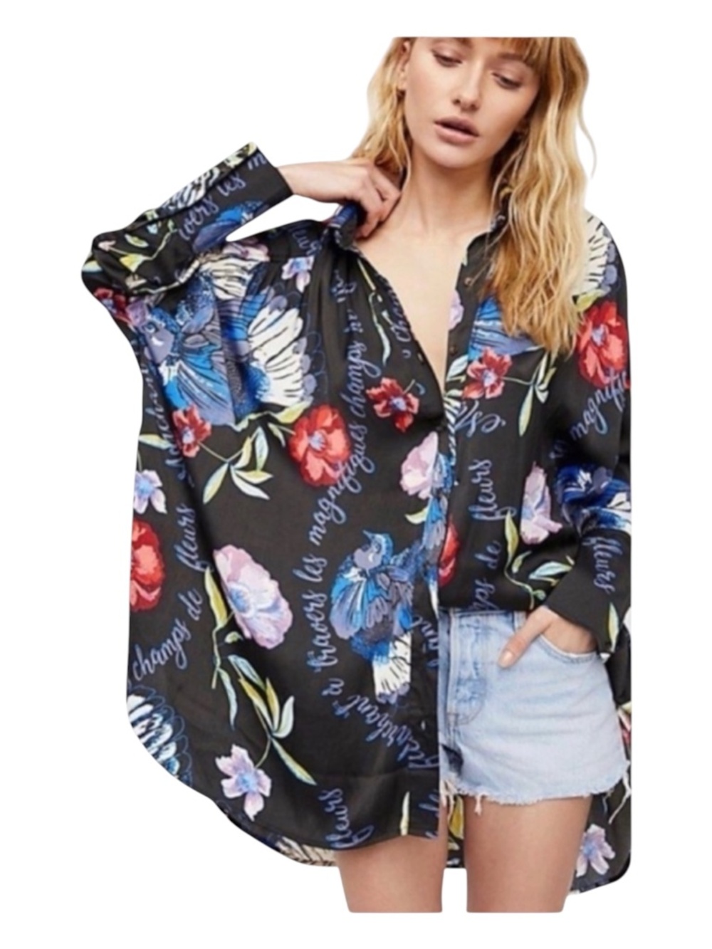 Free People Silky Nights Over-Sized Top L
